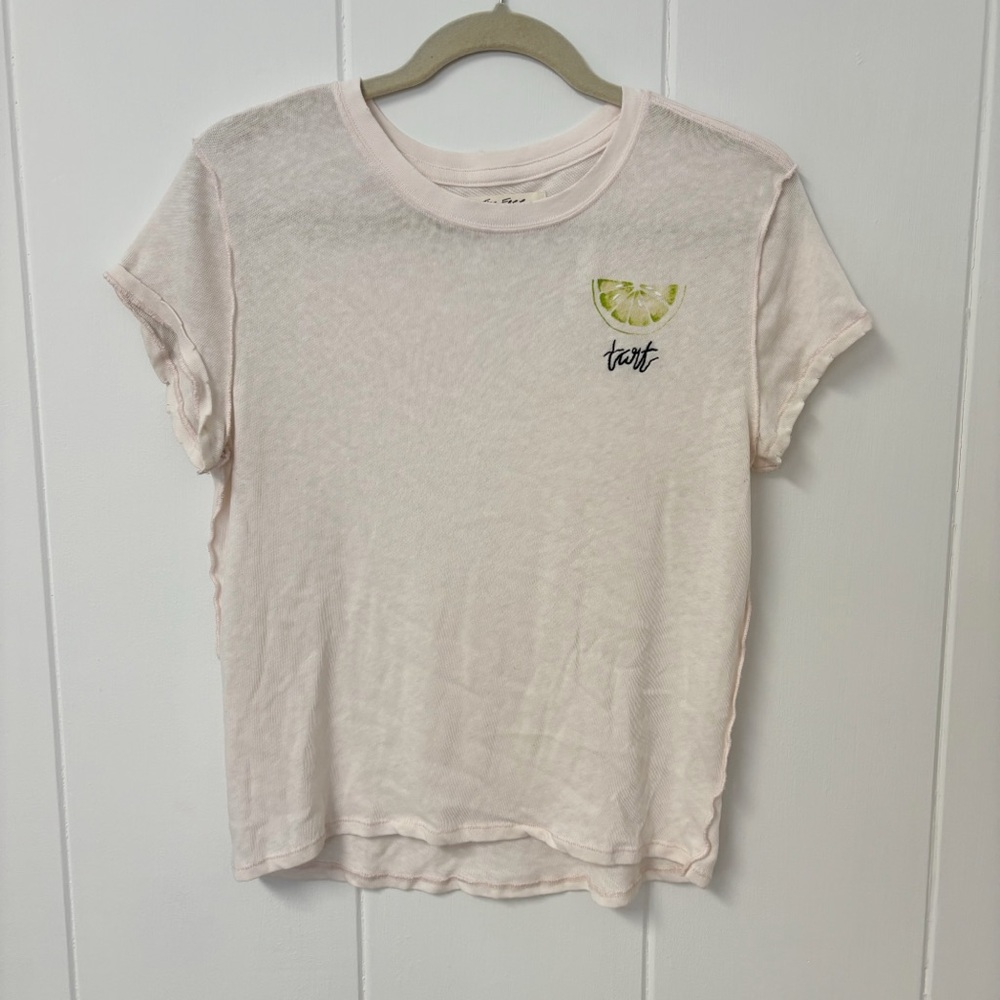 Free People Fruit Medley Lime Tart T-Shirt Off-White Small